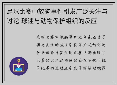 足球比赛中放狗事件引发广泛关注与讨论 球迷与动物保护组织的反应
