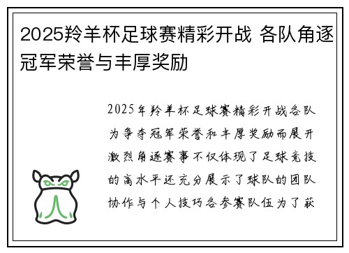 2025羚羊杯足球赛精彩开战 各队角逐冠军荣誉与丰厚奖励