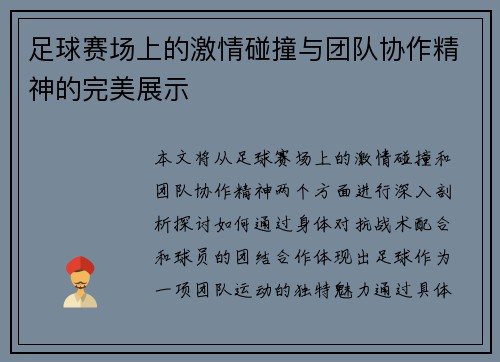 足球赛场上的激情碰撞与团队协作精神的完美展示