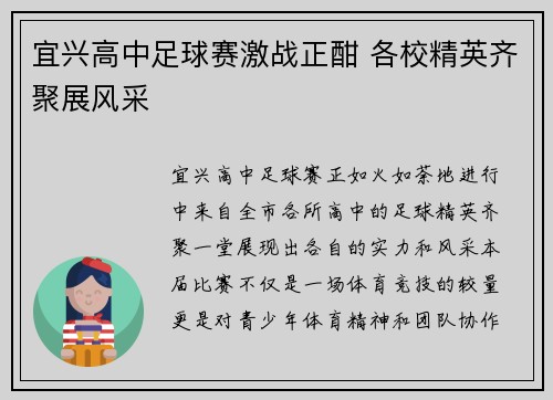 宜兴高中足球赛激战正酣 各校精英齐聚展风采