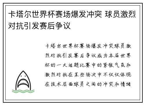 卡塔尔世界杯赛场爆发冲突 球员激烈对抗引发赛后争议