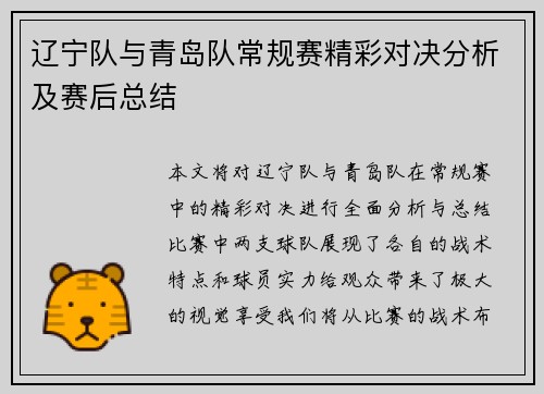 辽宁队与青岛队常规赛精彩对决分析及赛后总结