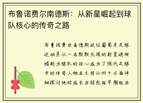 布鲁诺费尔南德斯:从新星崛起到球队核心的传奇之路