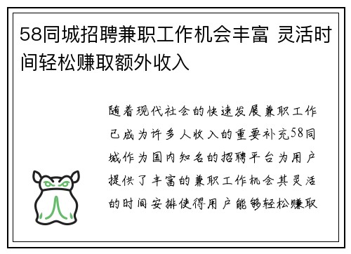 58同城招聘兼职工作机会丰富 灵活时间轻松赚取额外收入